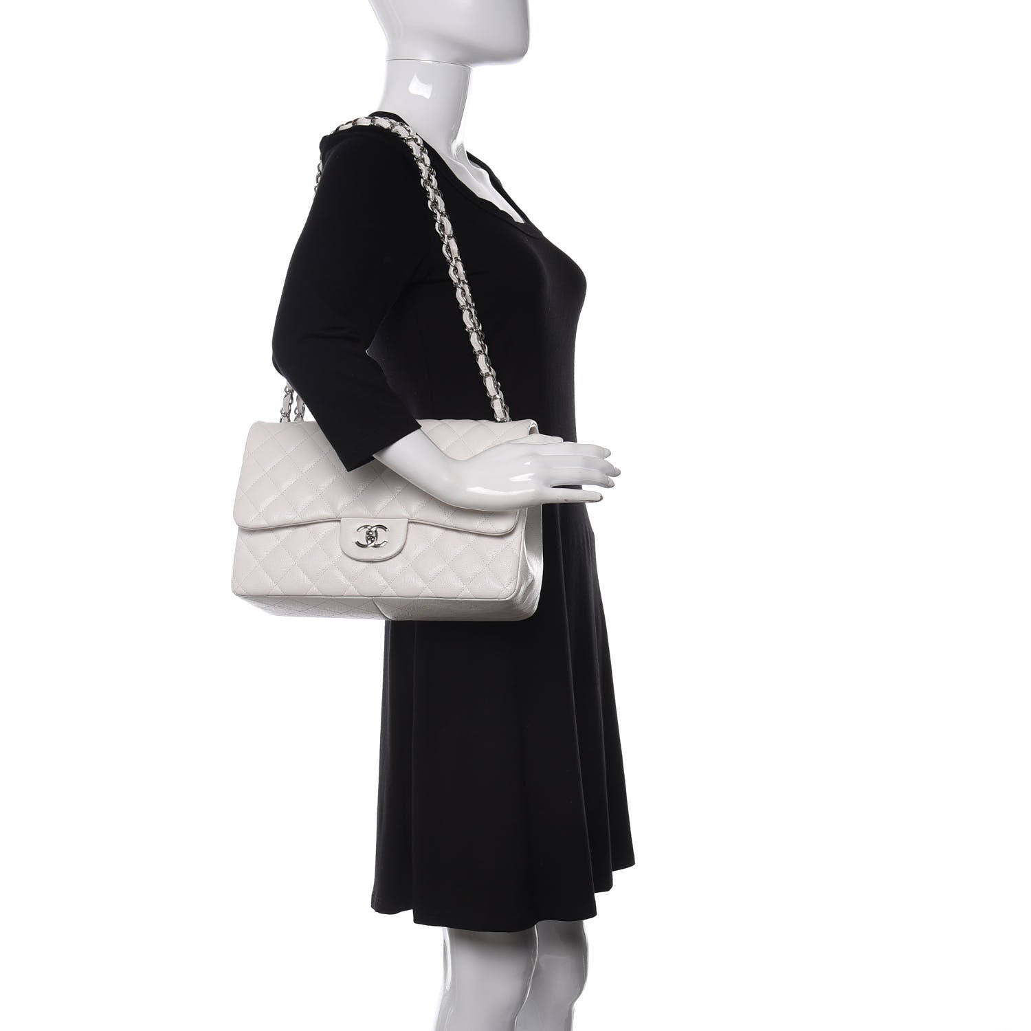 Chanel Caviar Quilted Jumbo Double Flap White 2 of 10