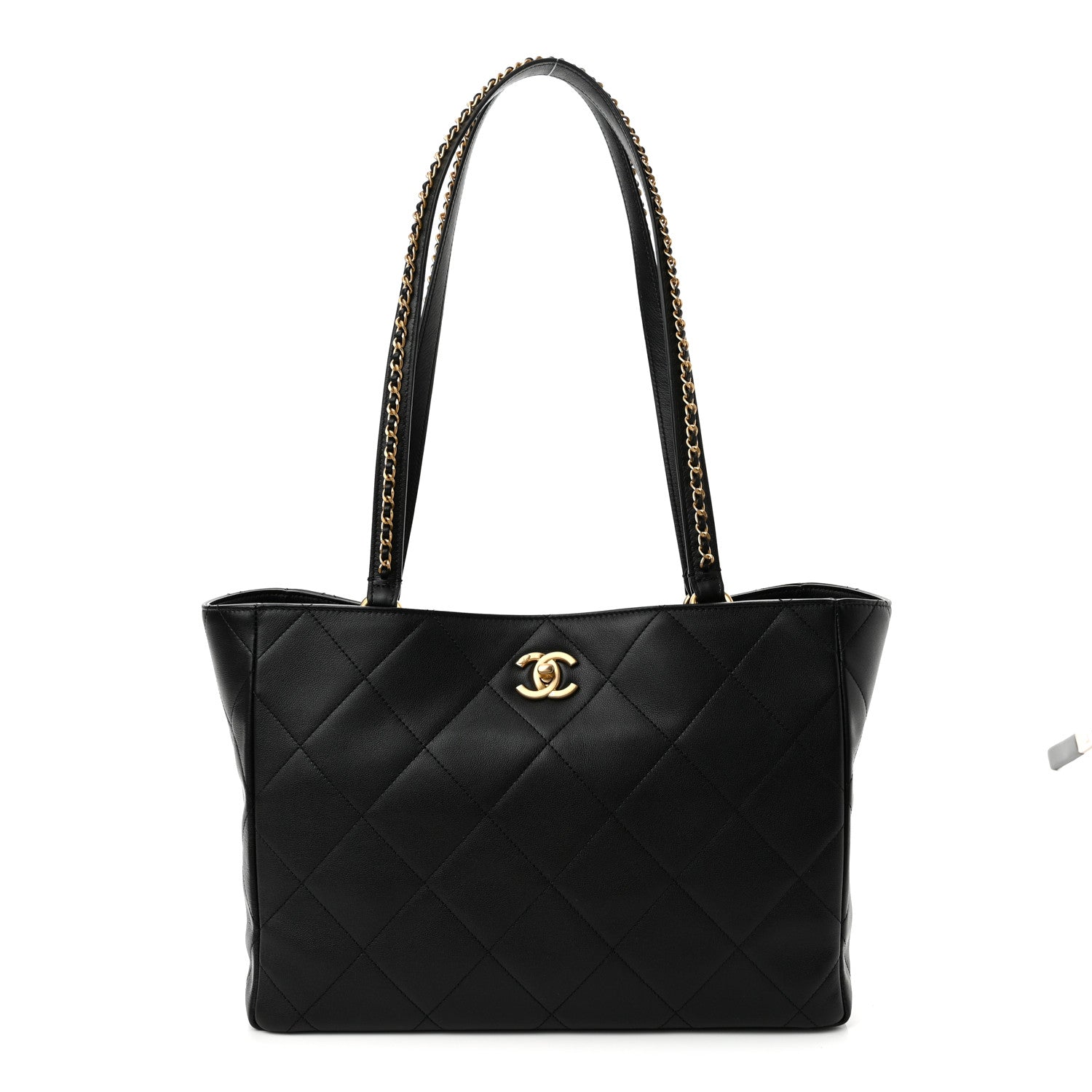 Chanel Calfskin Quilted Chain Shopping Tote Black 1 of 9