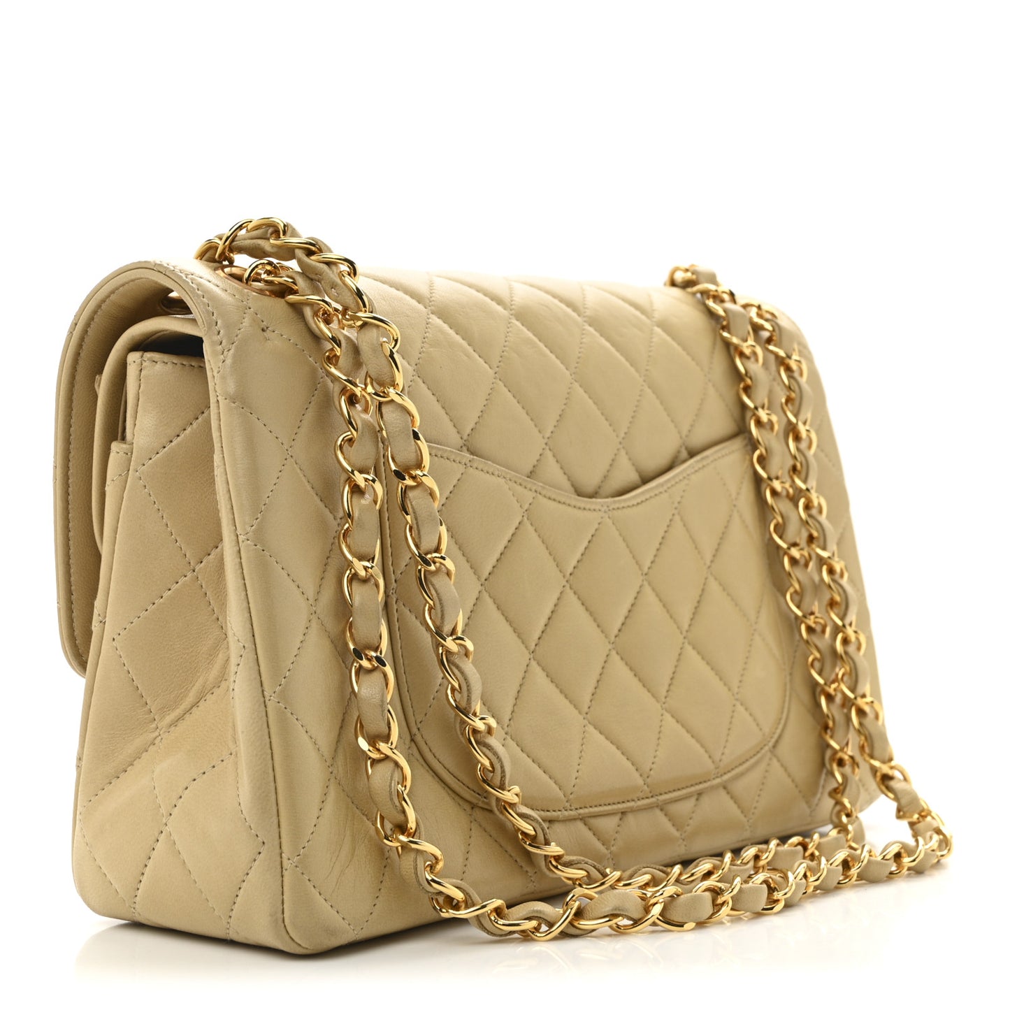 Lambskin Quilted Medium Double Flap Beige