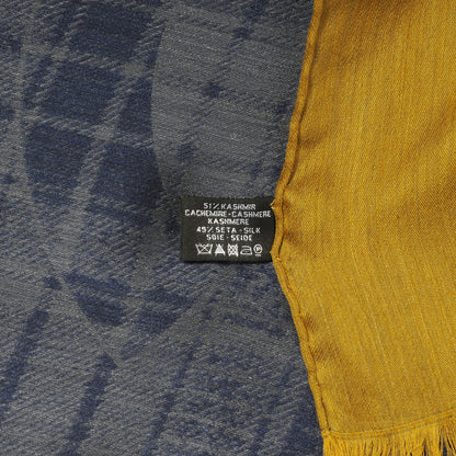 Chanel Cashmere Silk Plaid CC Scarf Navy Yellow 6 of 6