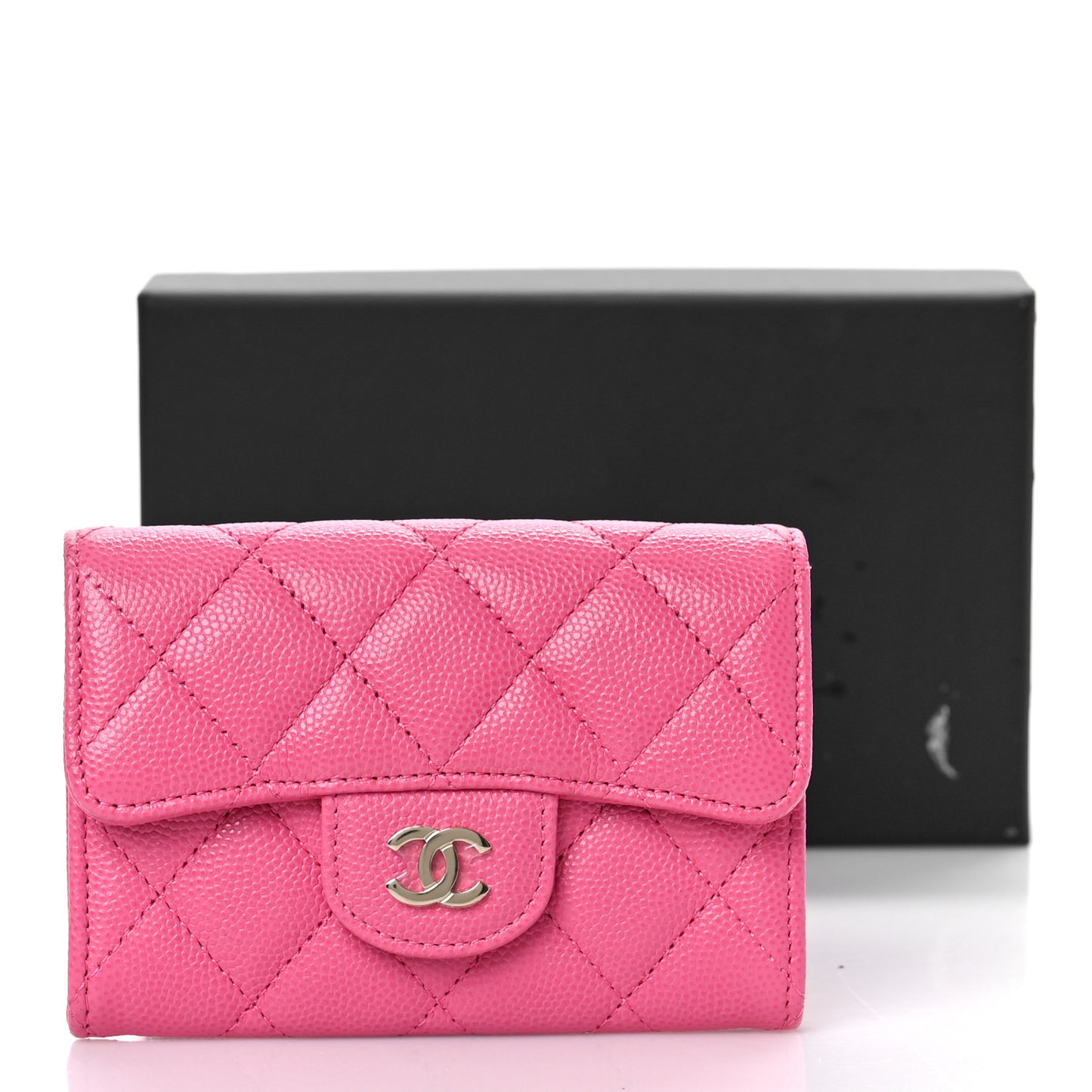Caviar Quilted Flap Card Holder Wallet Pink