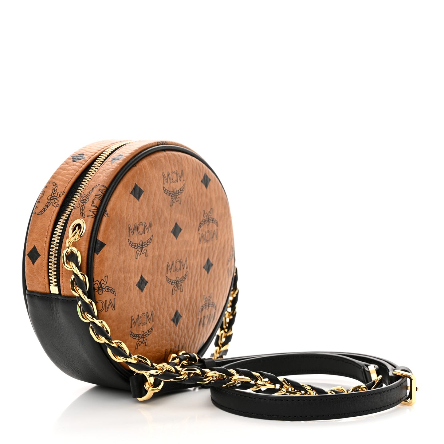Visetos Studded Big O Small Round Crossbody Cognac