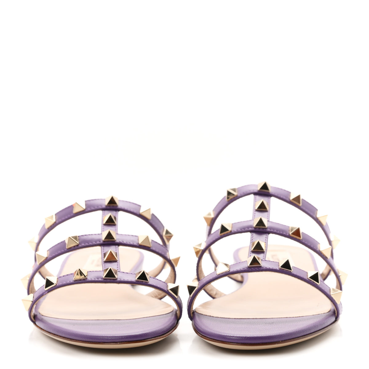 Valentino Garavani Nappa Rockstud Caged Flat Slide Sandals 36 Indian Violet 3 of 10