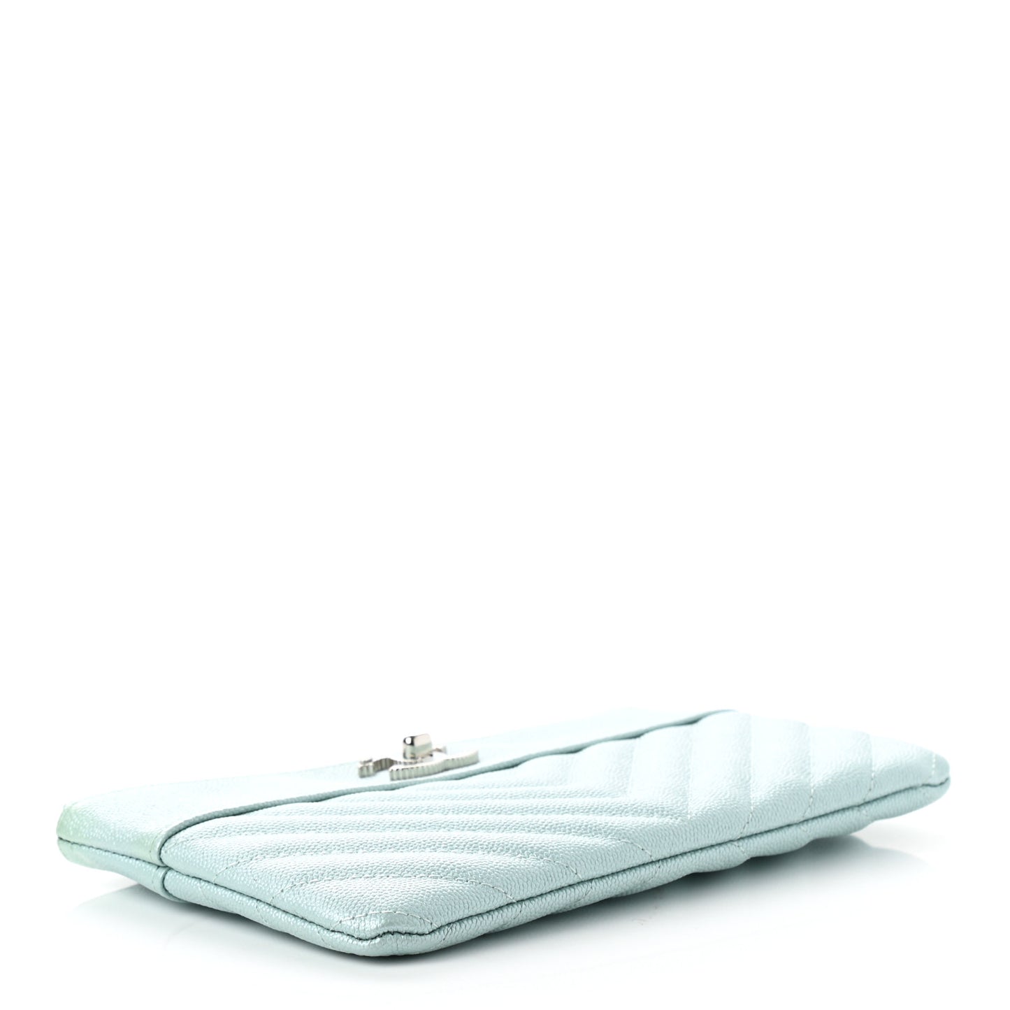 Metallic Caviar Chevron Quilted Mademoiselle Vintage Zip Pouch Light Blue
