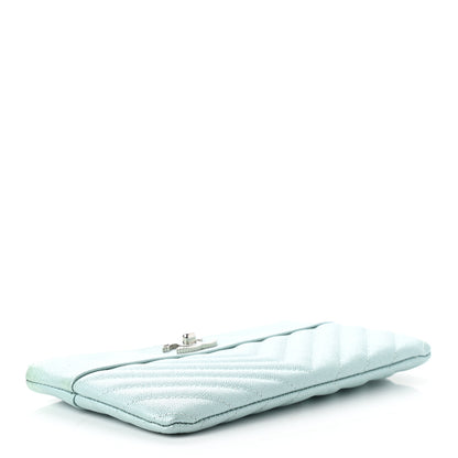 Chanel Metallic Caviar Chevron Quilted Mademoiselle Vintage Zip Pouch Light Blue 4 of 9