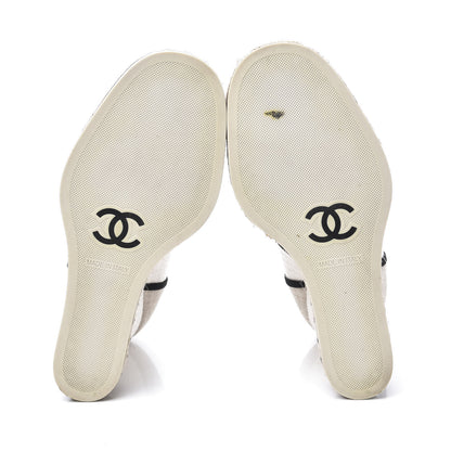 Chanel Raffia Lace Up Wedge Espadrilles 37 Beige 6 of 15