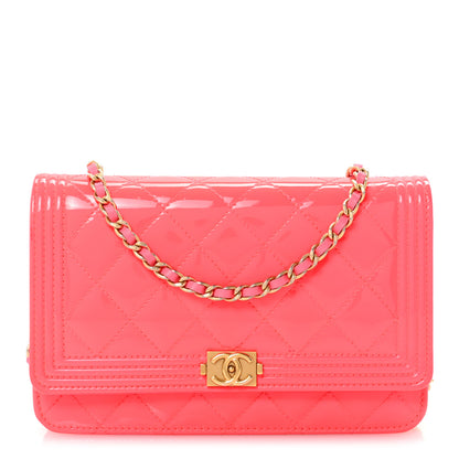 Chanel Patent Calfskin Quilted Boy Wallet On Chain WOC Pink 1 of 13