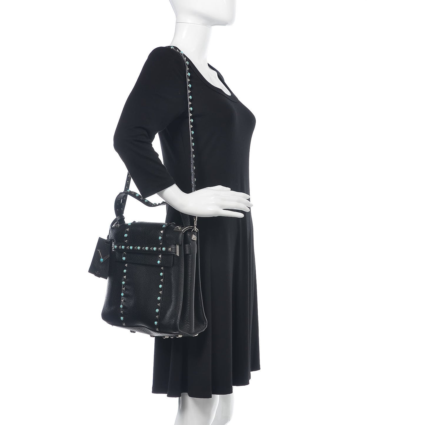 Alce Calfskin My Rockstud Rolling Frame Bag Black