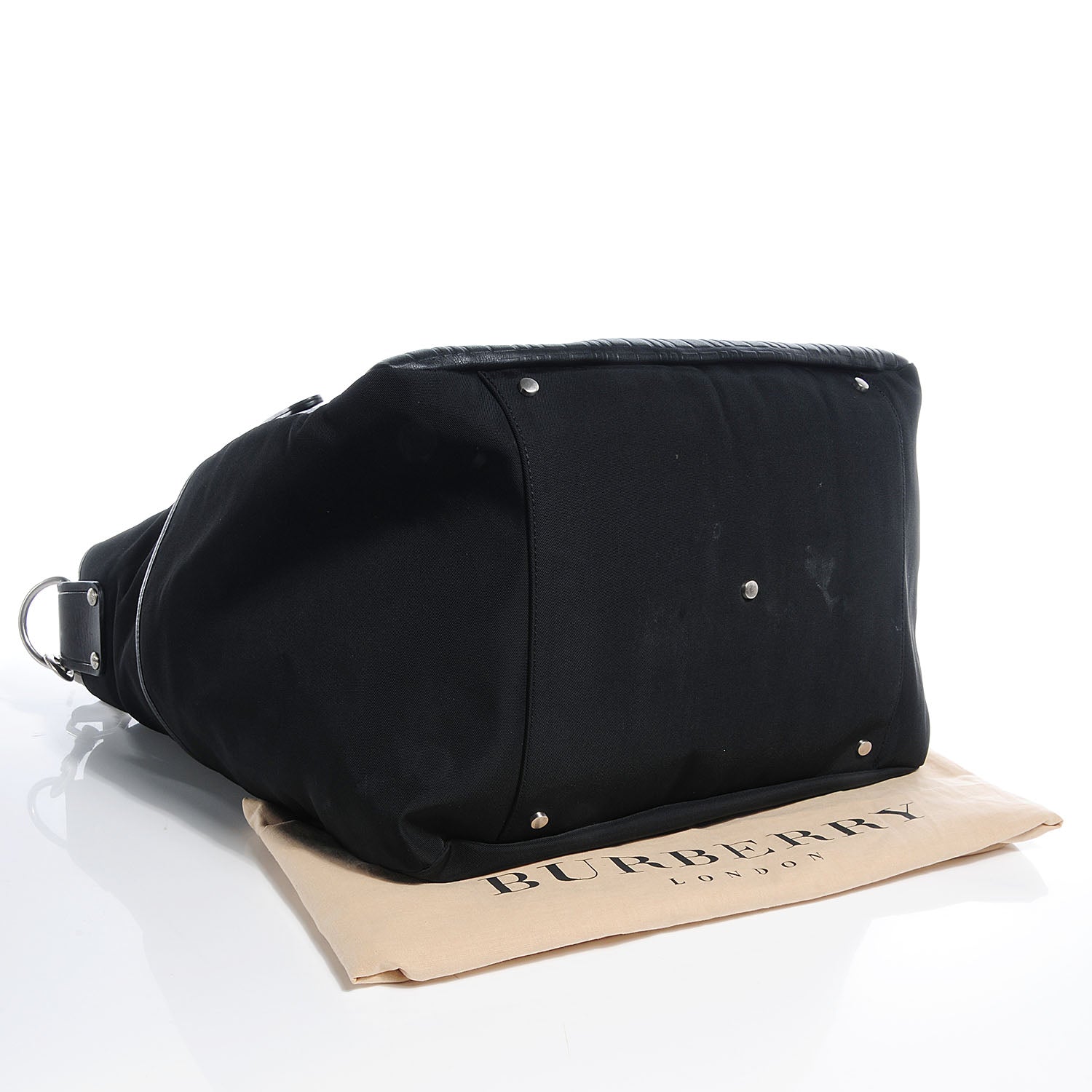 Burberry Leather Check Embossed Tote Bag Black 4 of 9