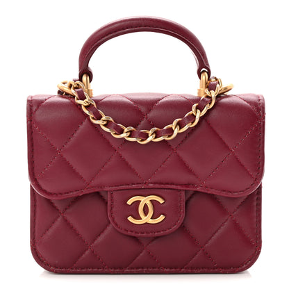 Chanel Lambskin Quilted Top Handle Flap Coin Purse With Chain Burgundy 1 of 12