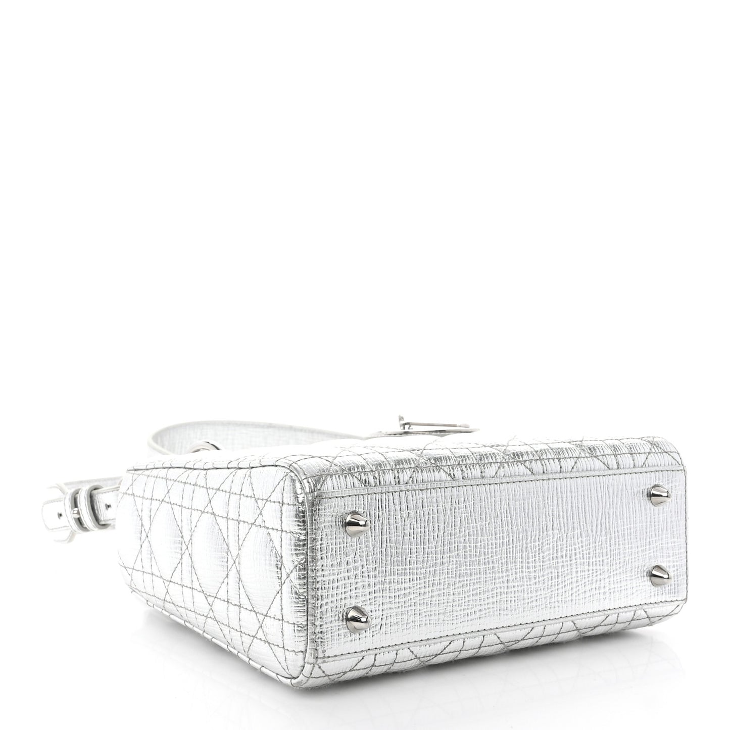 Metallic Grained Calfskin Cannage Small Lucky Badges My Lady Dior Silver