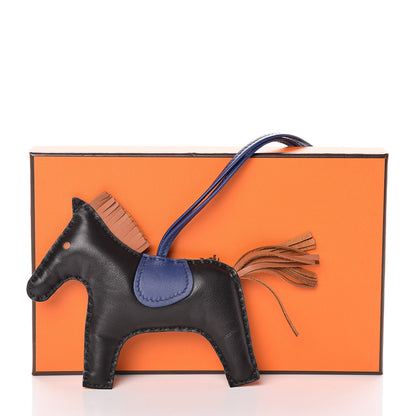 Hermes Milo Lambskin Grigri Rodeo Horse Bag Charm MM Black Bleu Saphir Gold 5 of 5