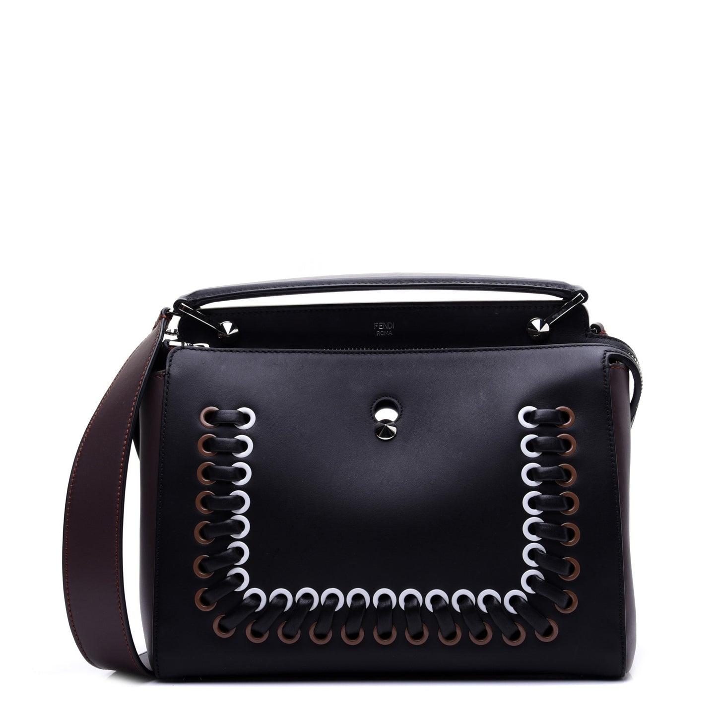 Vitello Baltico Shiny Nappa Lace Up DotCom Satchel Black Moresco Multicolor