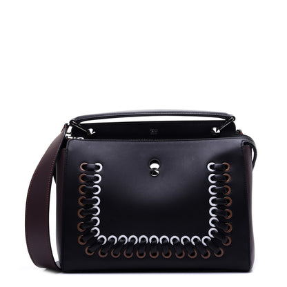 Fendi Vitello Baltico Shiny Nappa Lace Up DotCom Satchel Black Moresco Multicolor 1 of 15