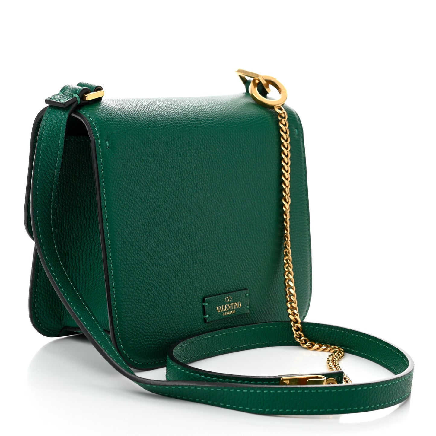 Grainy Calfskin Small VSling Shoulder Bag English Green