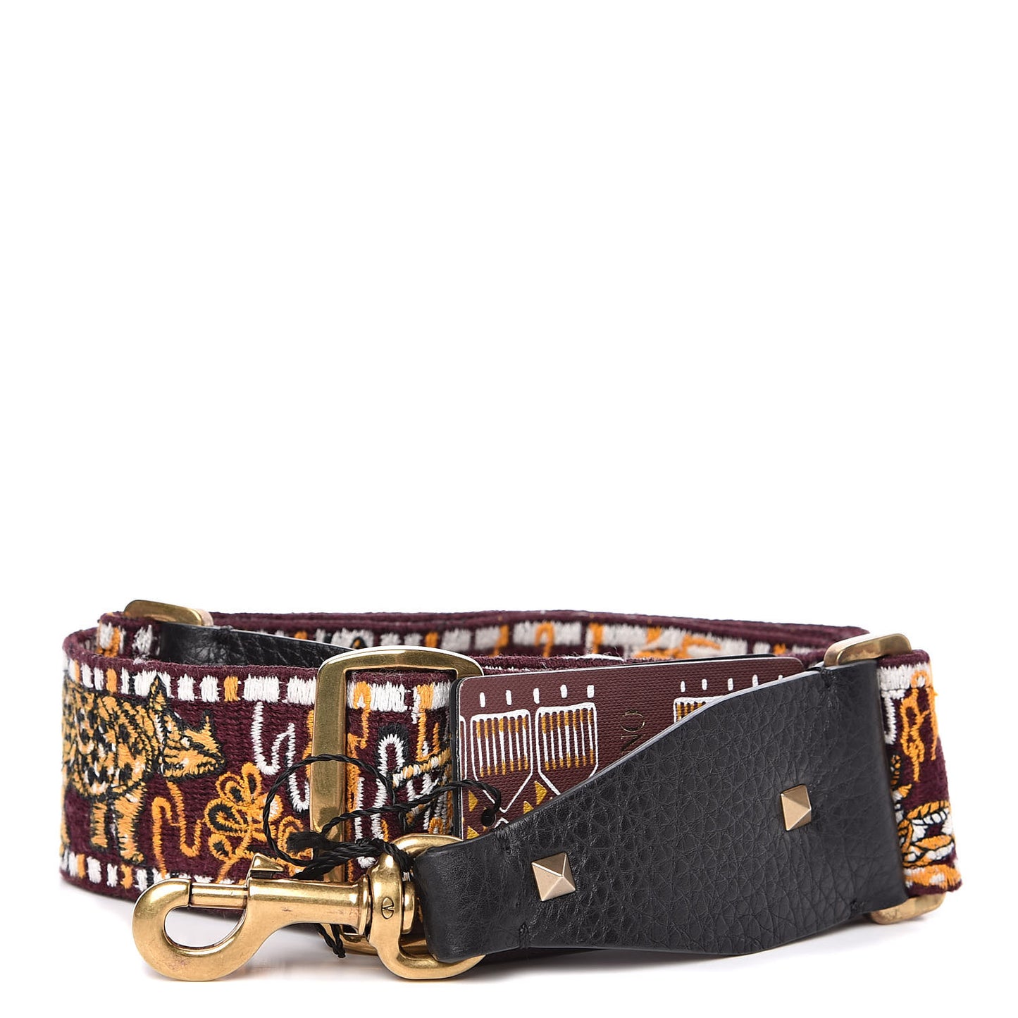 Canvas Embroidered Safari Rockstud Guitar Strap Rubin Ocra Black