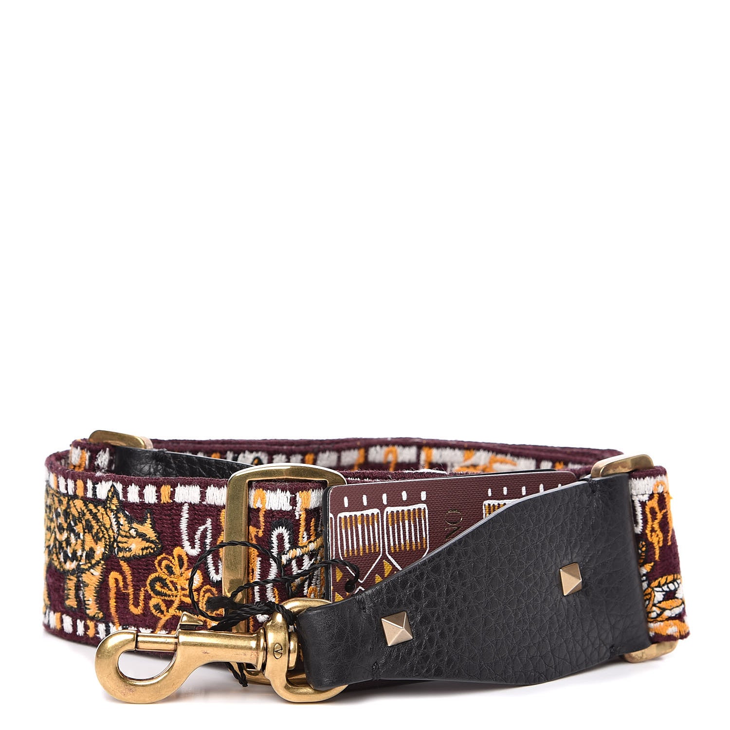 Valentino Garavani Canvas Embroidered Safari Rockstud Guitar Strap Rubin Ocra Black 1 of 3