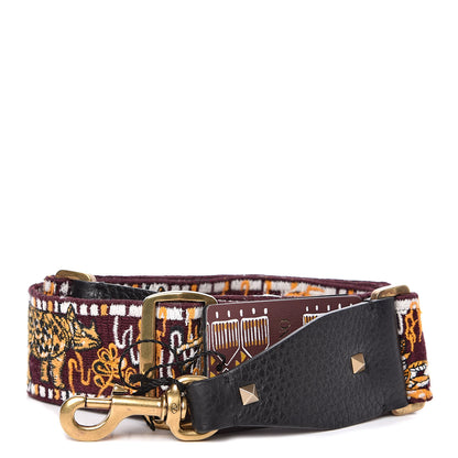 Valentino Garavani Canvas Embroidered Safari Rockstud Guitar Strap Rubin Ocra Black 1 of 3