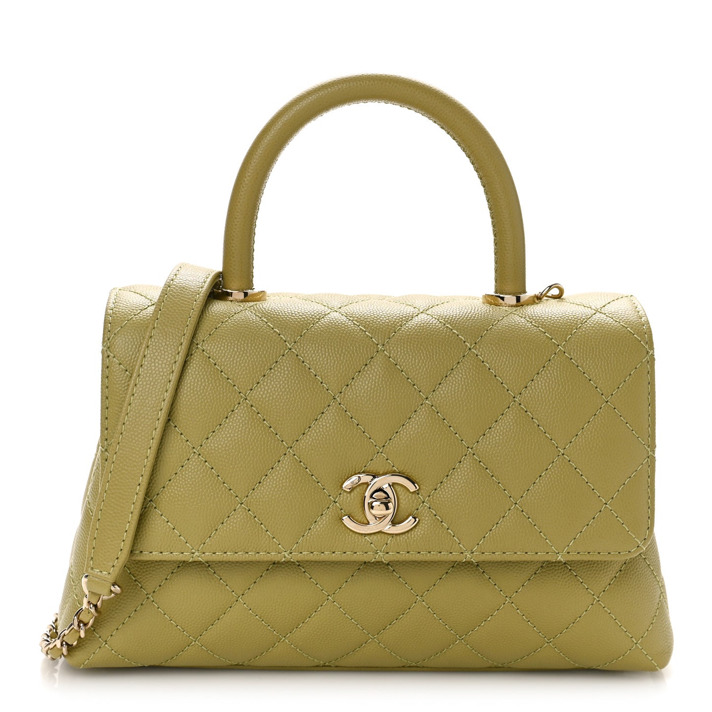 Caviar Lizard Embossed Quilted Mini Coco Handle Flap Green