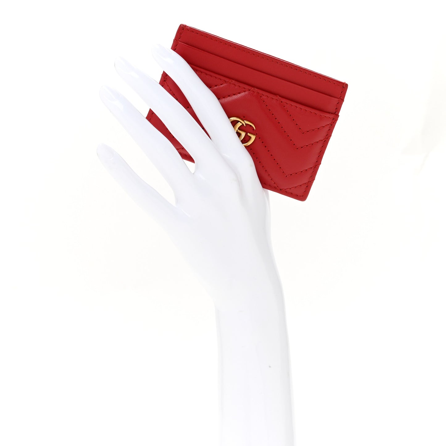 Calfskin Matelasse GG Marmont Card Holder Hibiscus Red