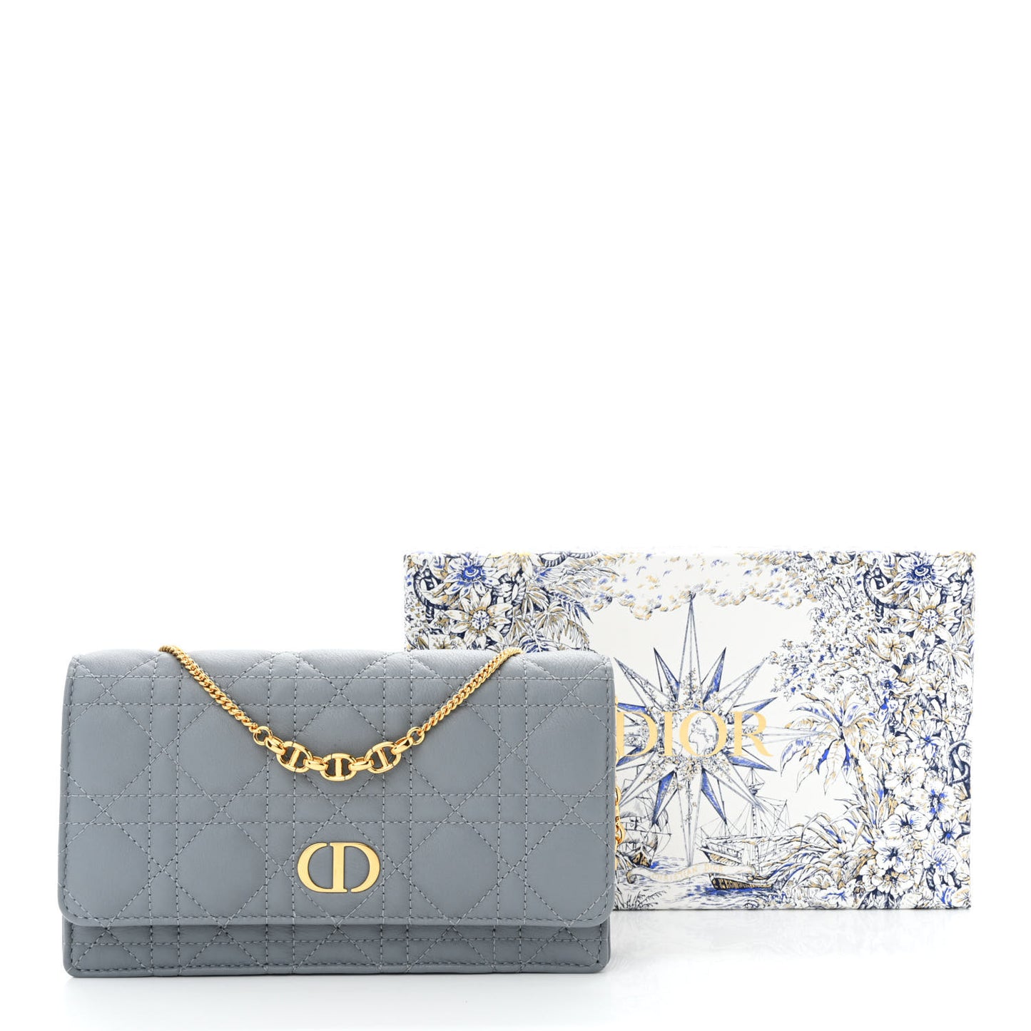 Supple Calfskin Caro Pouch with Chain Cloud Blue