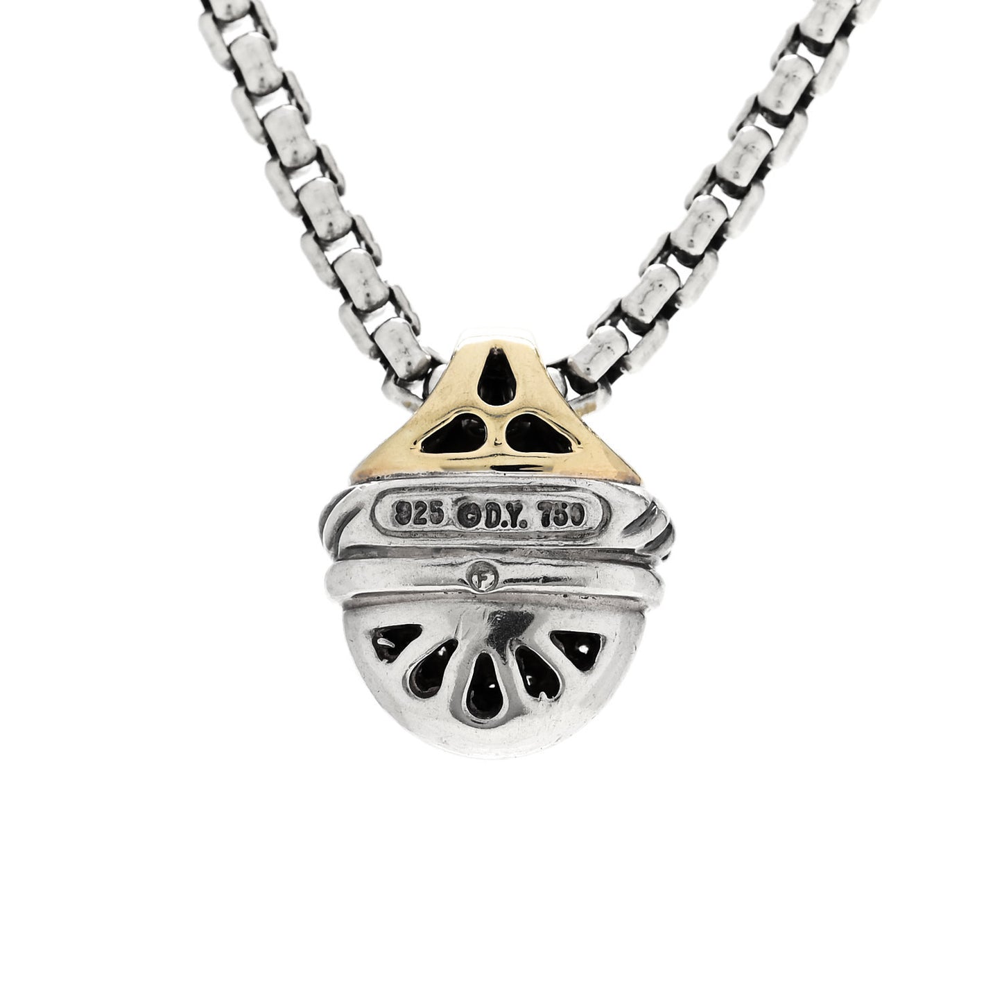 Sterling Silver 18K Yellow Gold Diamond Acorn Pendant Necklace