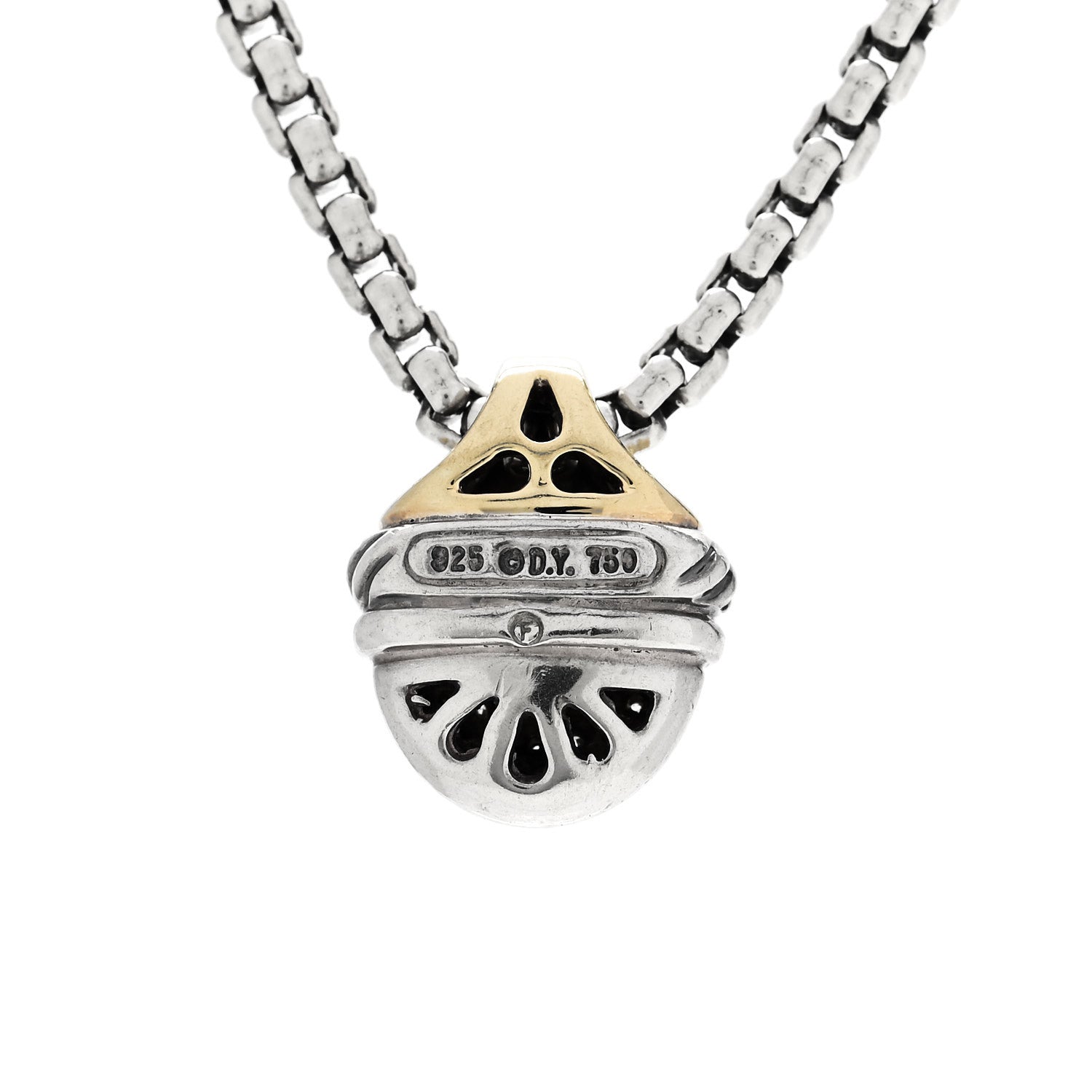 David Yurman Sterling Silver 18K Yellow Gold Diamond Acorn Pendant Necklace 5 of 6