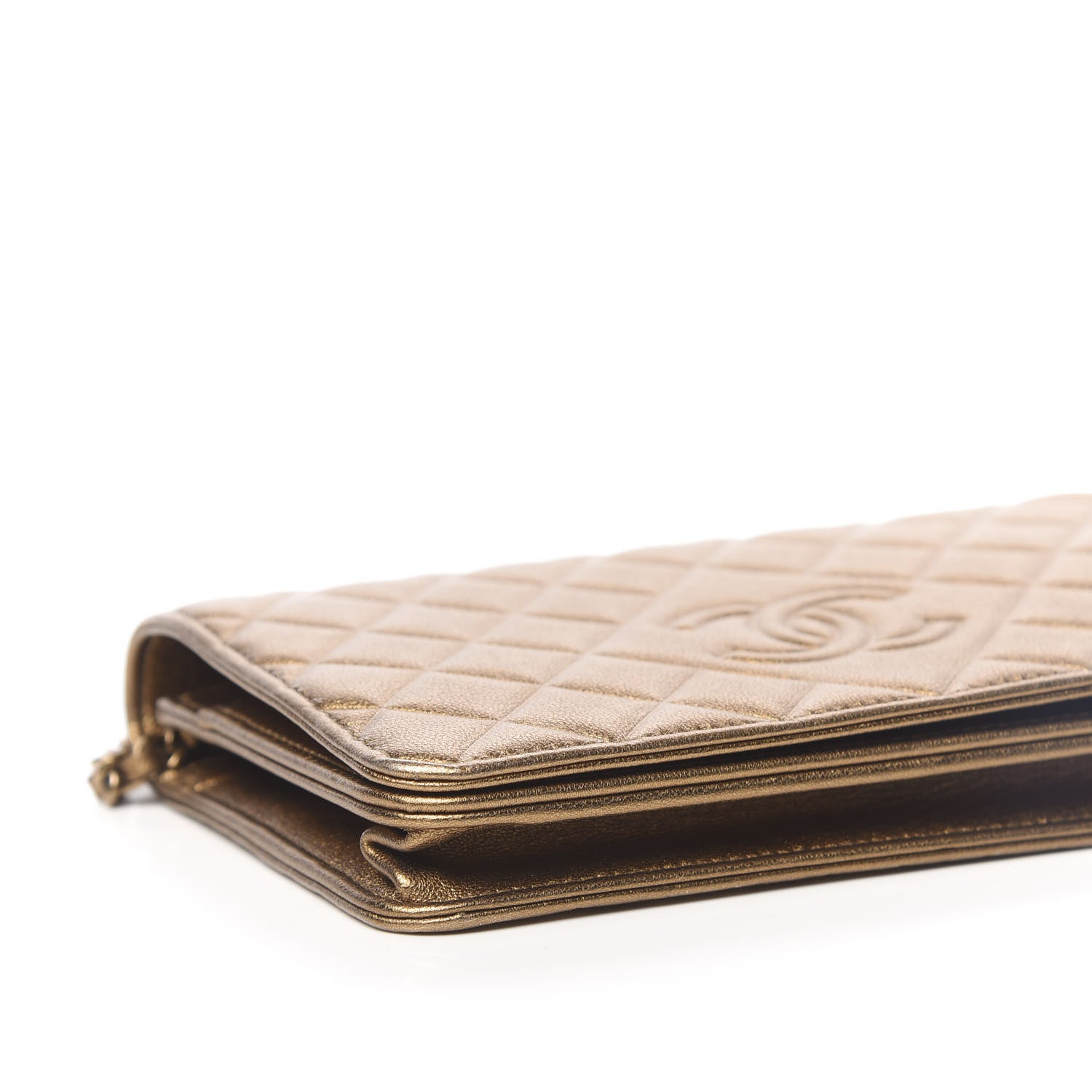Chanel Metallic Goatskin Quilted Diamond CC Wallet On Chain WOC Gold 12 of 14