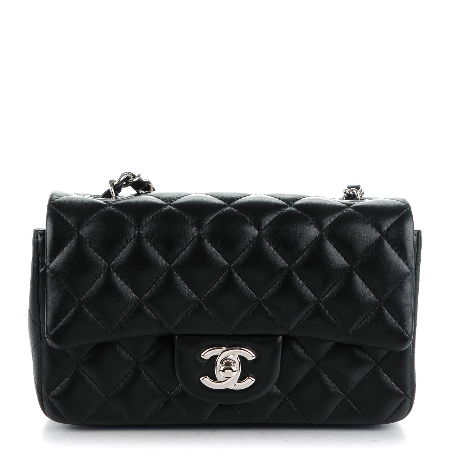 Lambskin Quilted Mini Rectangular Flap Black