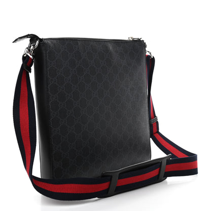 Gucci GG Supreme Monogram Appia Calfskin Web Flat Messenger Bag Black Grey 3 of 11