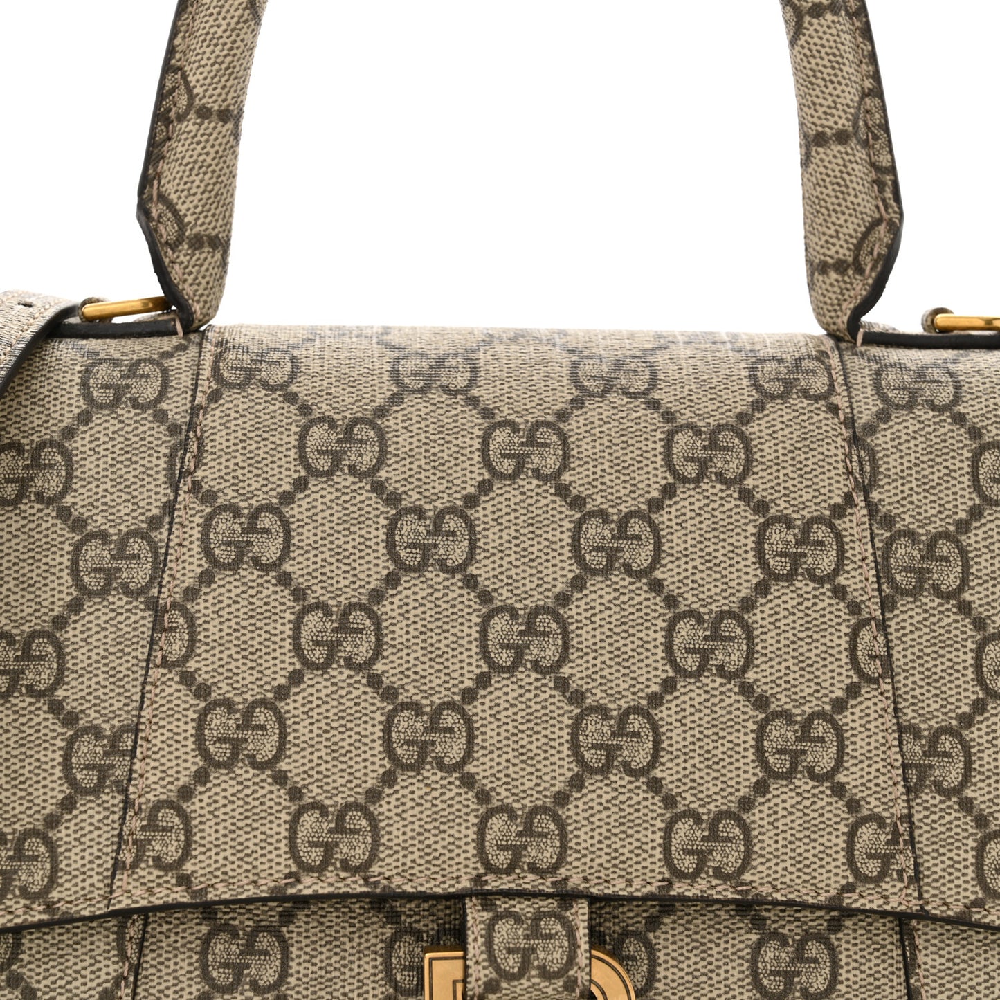 X GUCCI GG Supreme Monogram Small Hourglass Top Handle Bag Beige Ebony