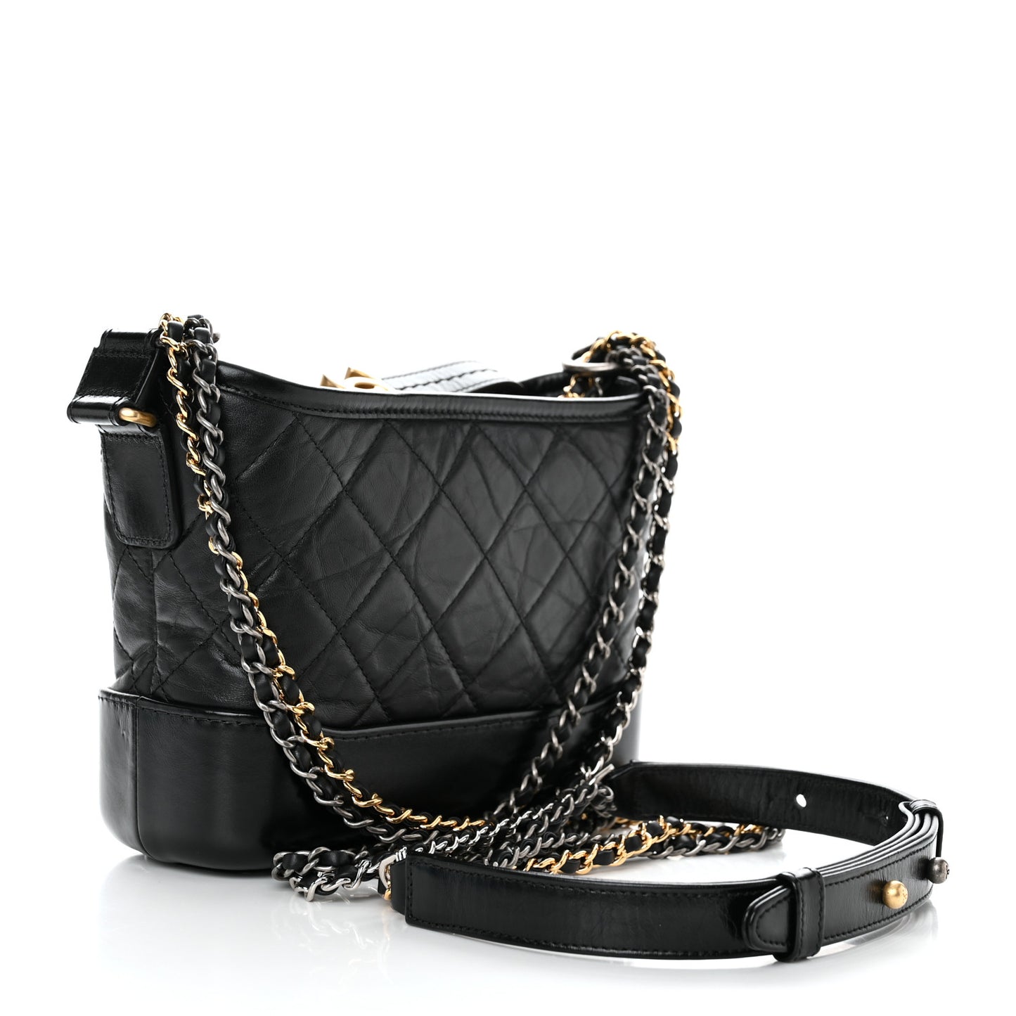 Aged Calfskin Quilted Small Gabrielle Hobo Black