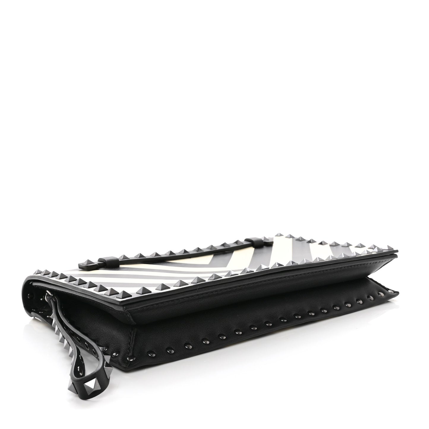 Nappa Chevron Striped Rockstud Wristlet Clutch Light Ivory Black