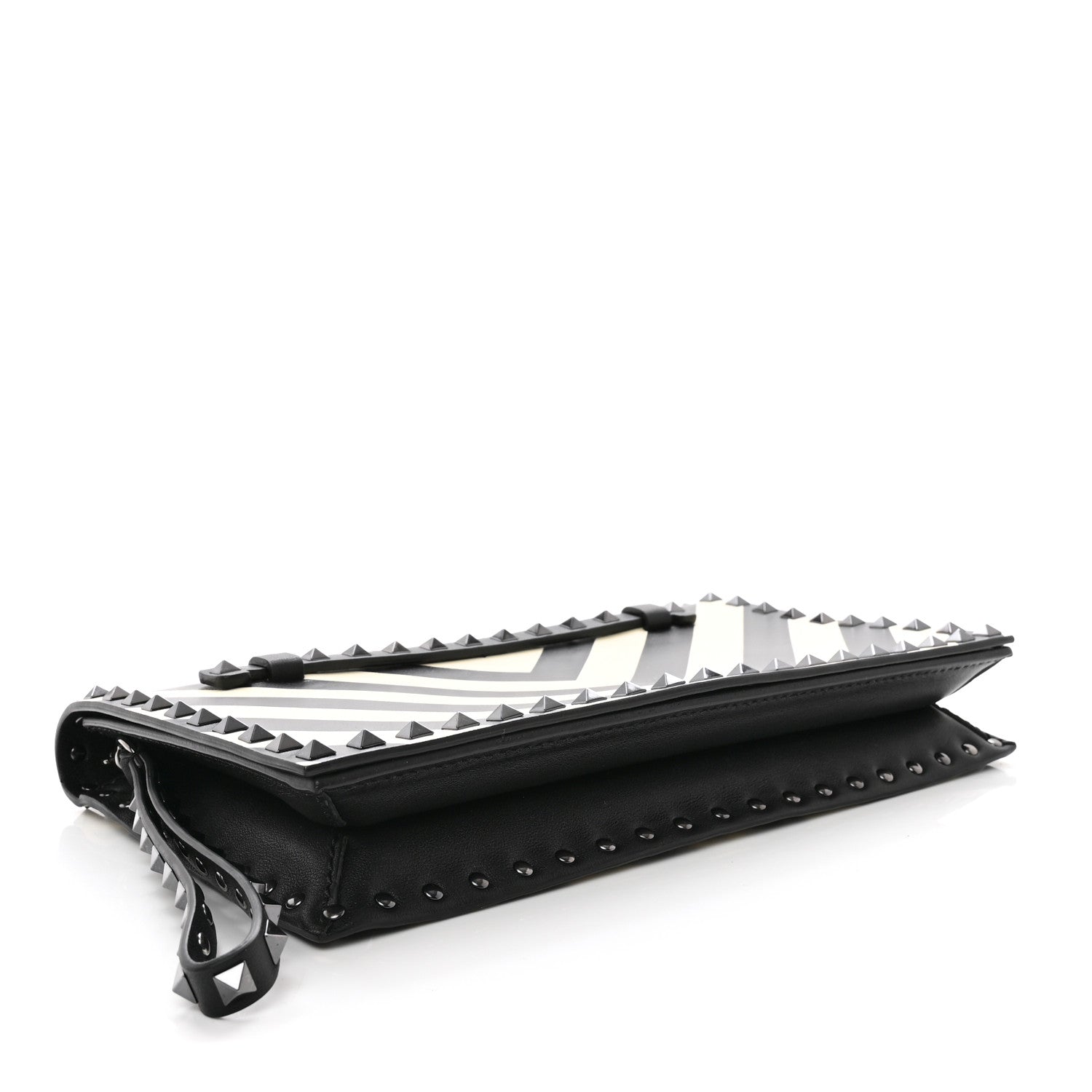 Valentino Garavani Nappa Chevron Striped Rockstud Wristlet Clutch Light Ivory Black 4 of 6