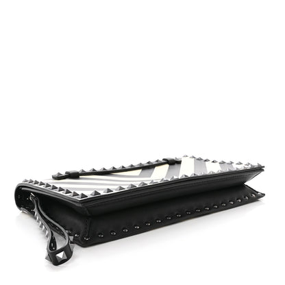 Valentino Garavani Nappa Chevron Striped Rockstud Wristlet Clutch Light Ivory Black 4 of 6