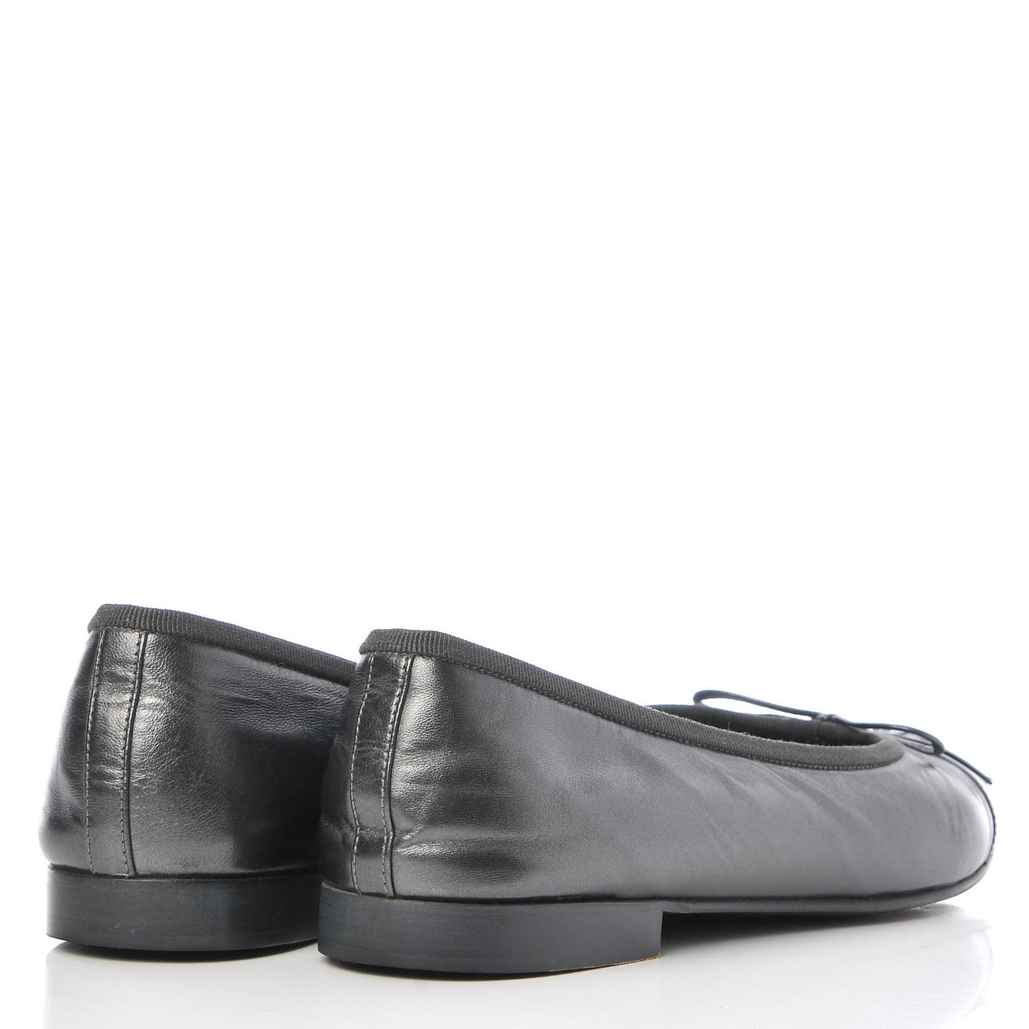 Metallic Lambskin Cap Toe Ballerina Flats 38 Grey Navy