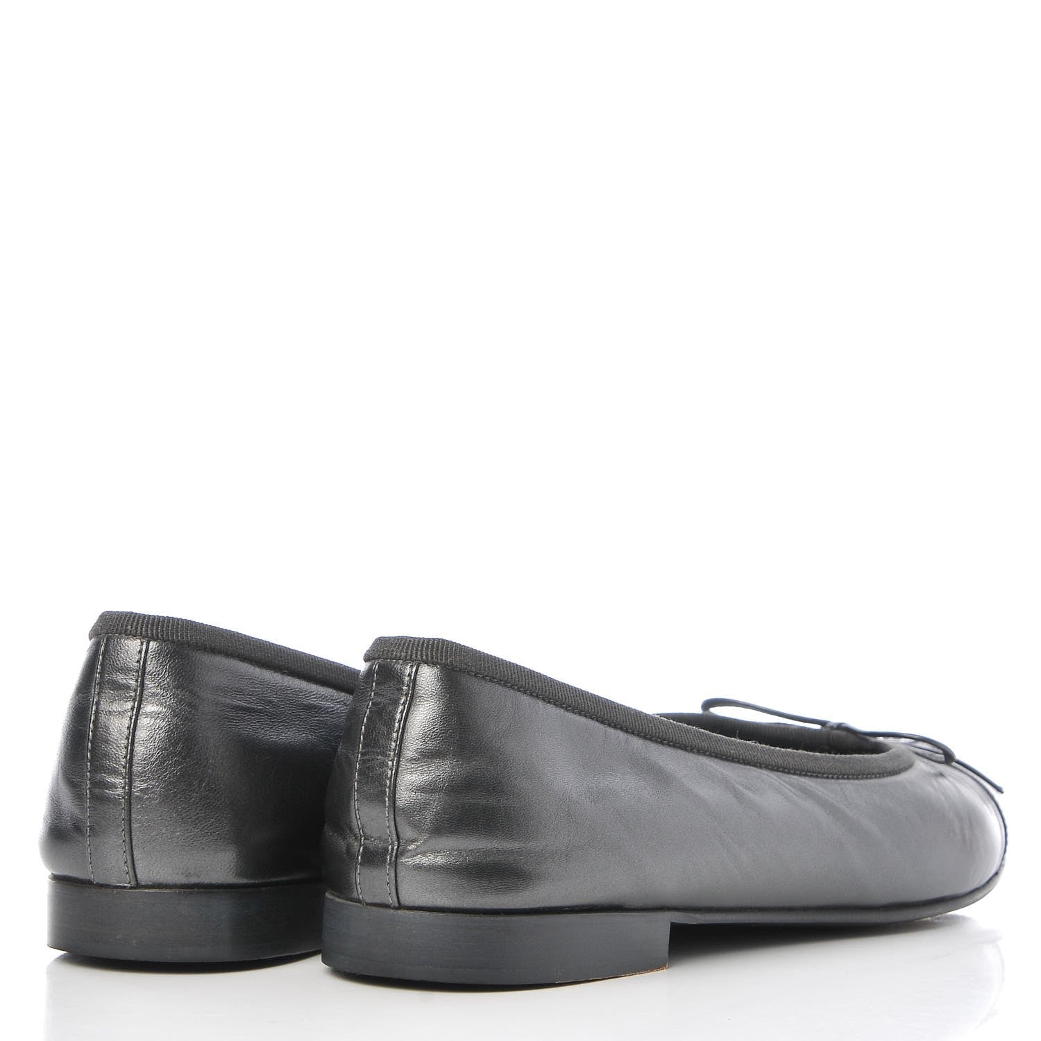 Chanel Metallic Lambskin Cap Toe Ballerina Flats 38 Grey Navy 4 of 10