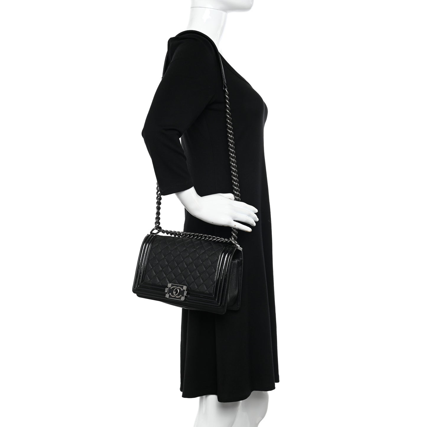 Goatskin Quilted Patent Medium Duo Boy Flap Black