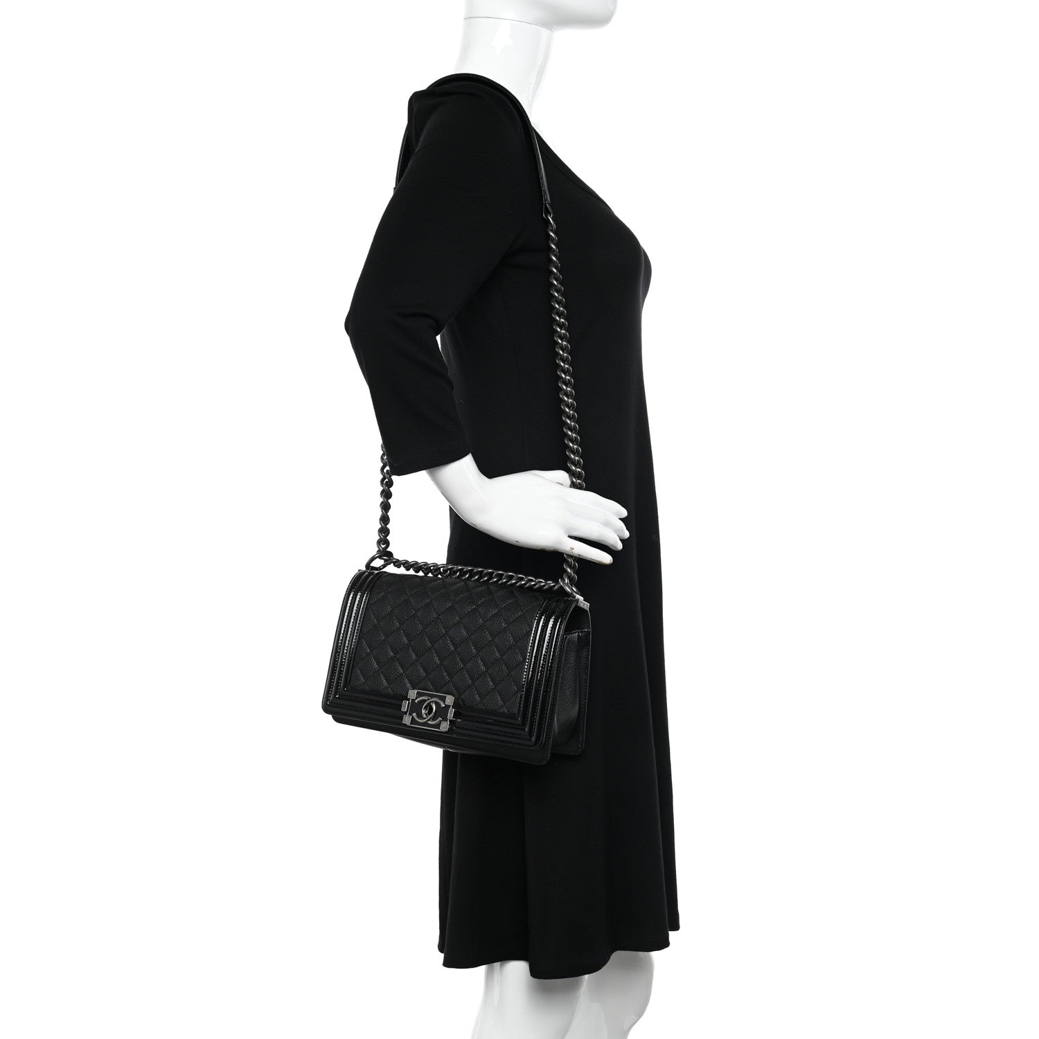 Chanel Goatskin Quilted Patent Medium Duo Boy Flap Black 2 of 12