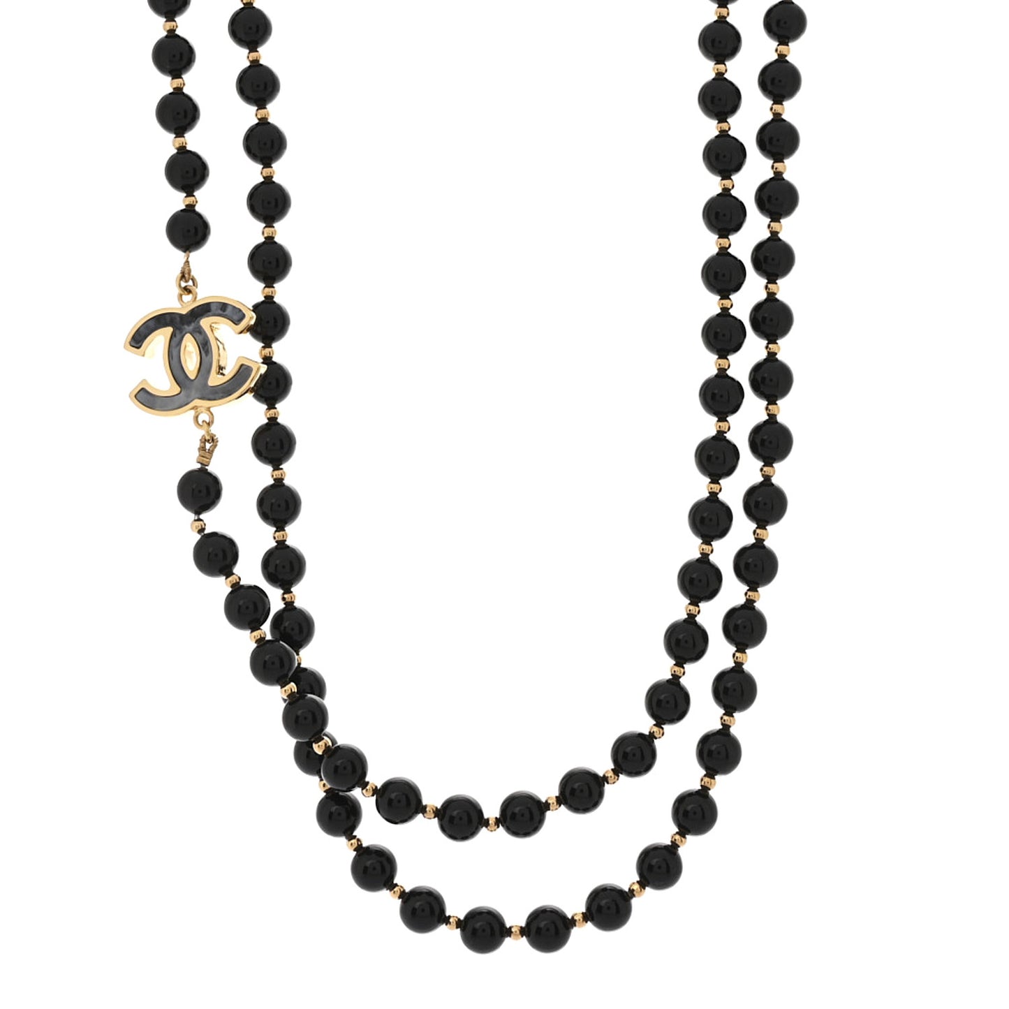 Enamel Beaded CC Necklace Black White Gold