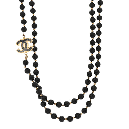 Chanel Enamel Beaded CC Necklace Black White Gold 1 of 6