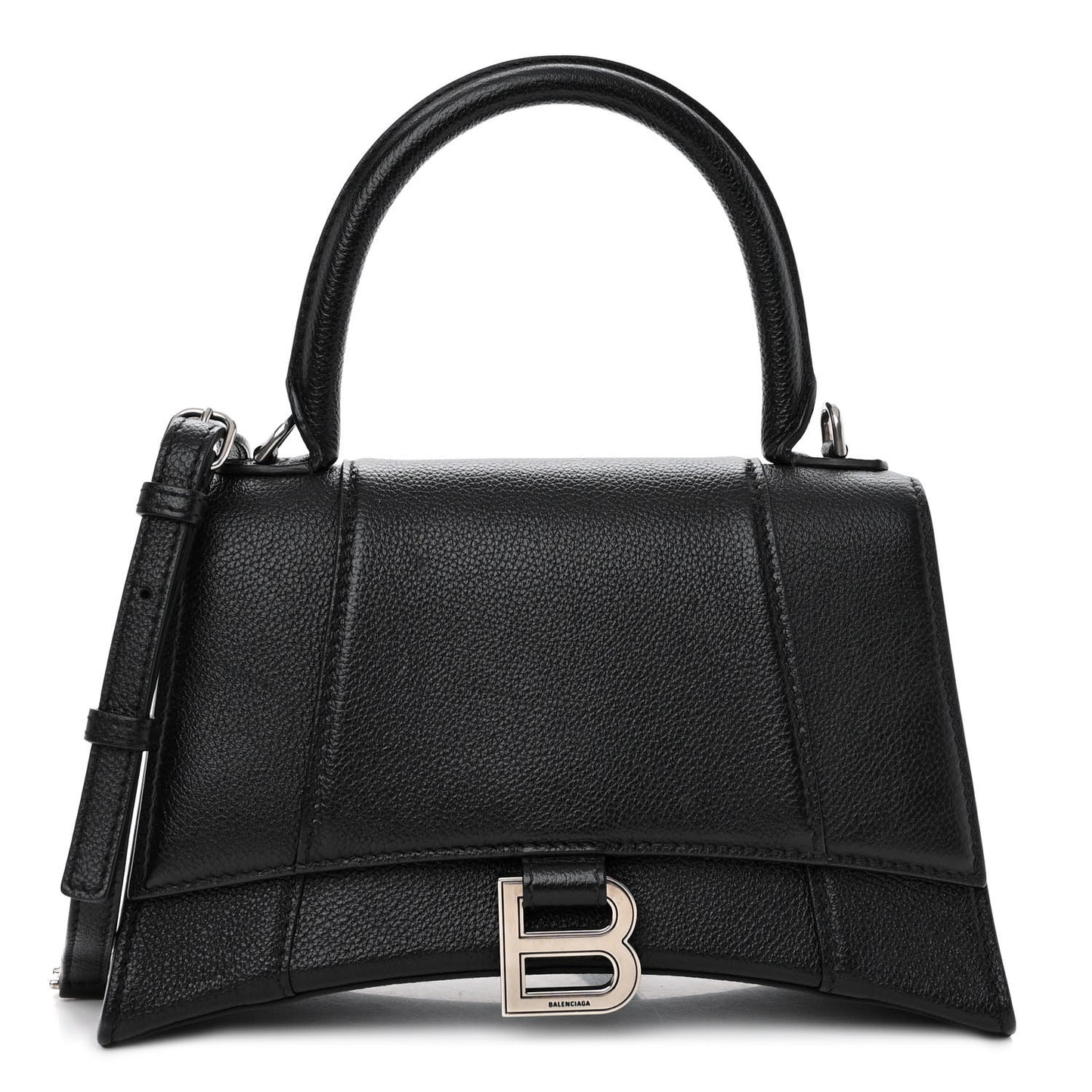 Grained Calfskin Small Hourglass Top Handle Bag Black