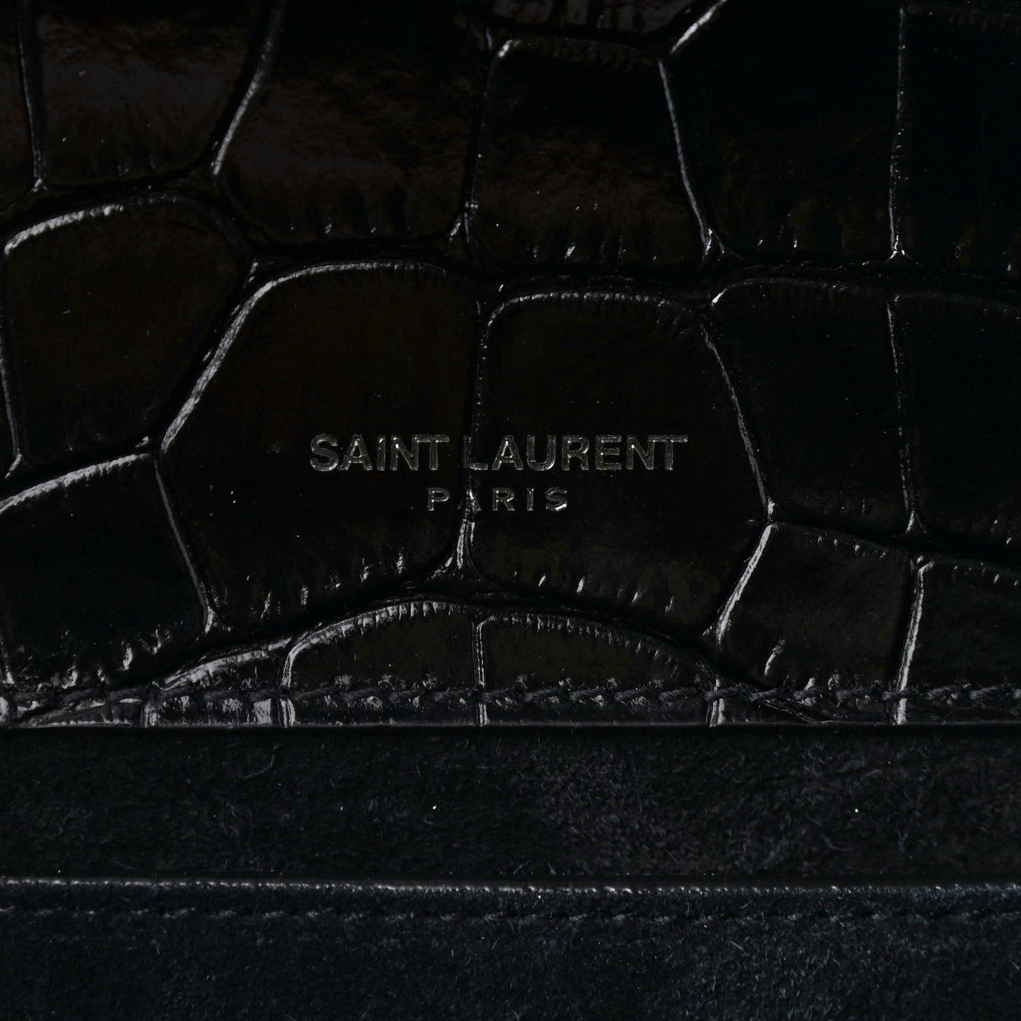 Patent Crocodile Embossed Small Classic Monogram Satchel Black