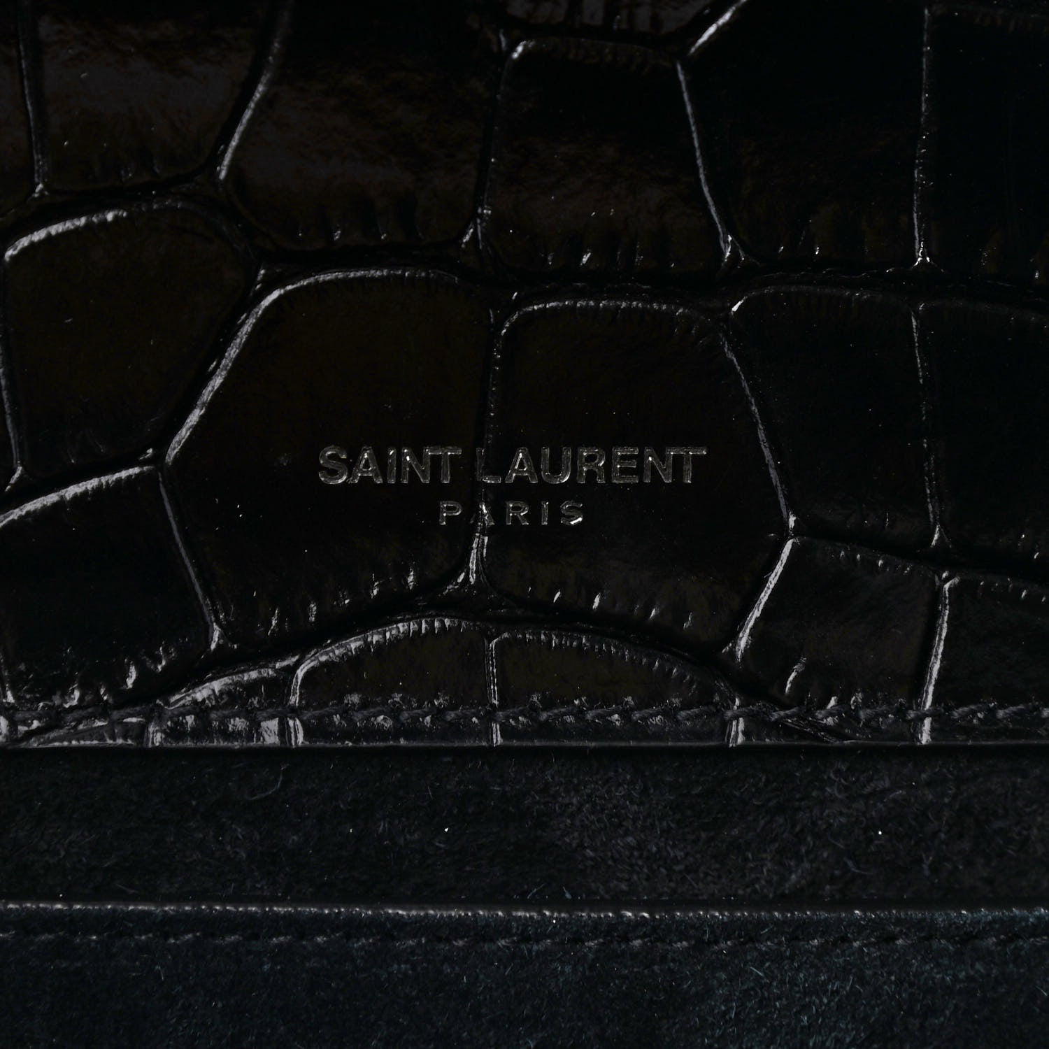 Saint Laurent Patent Crocodile Embossed Small Classic Monogram Satchel Black 5 of 9
