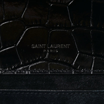 Saint Laurent Patent Crocodile Embossed Small Classic Monogram Satchel Black 5 of 9