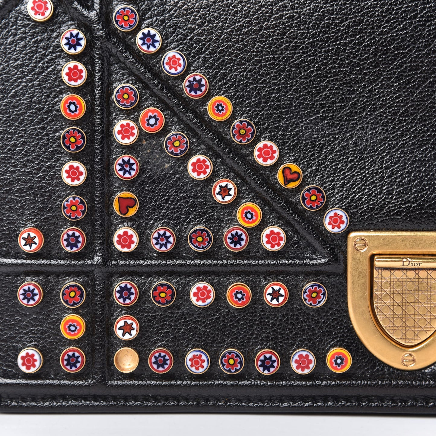 Calfskin Studded Small Diorama Flap Bag Black Multicolor
