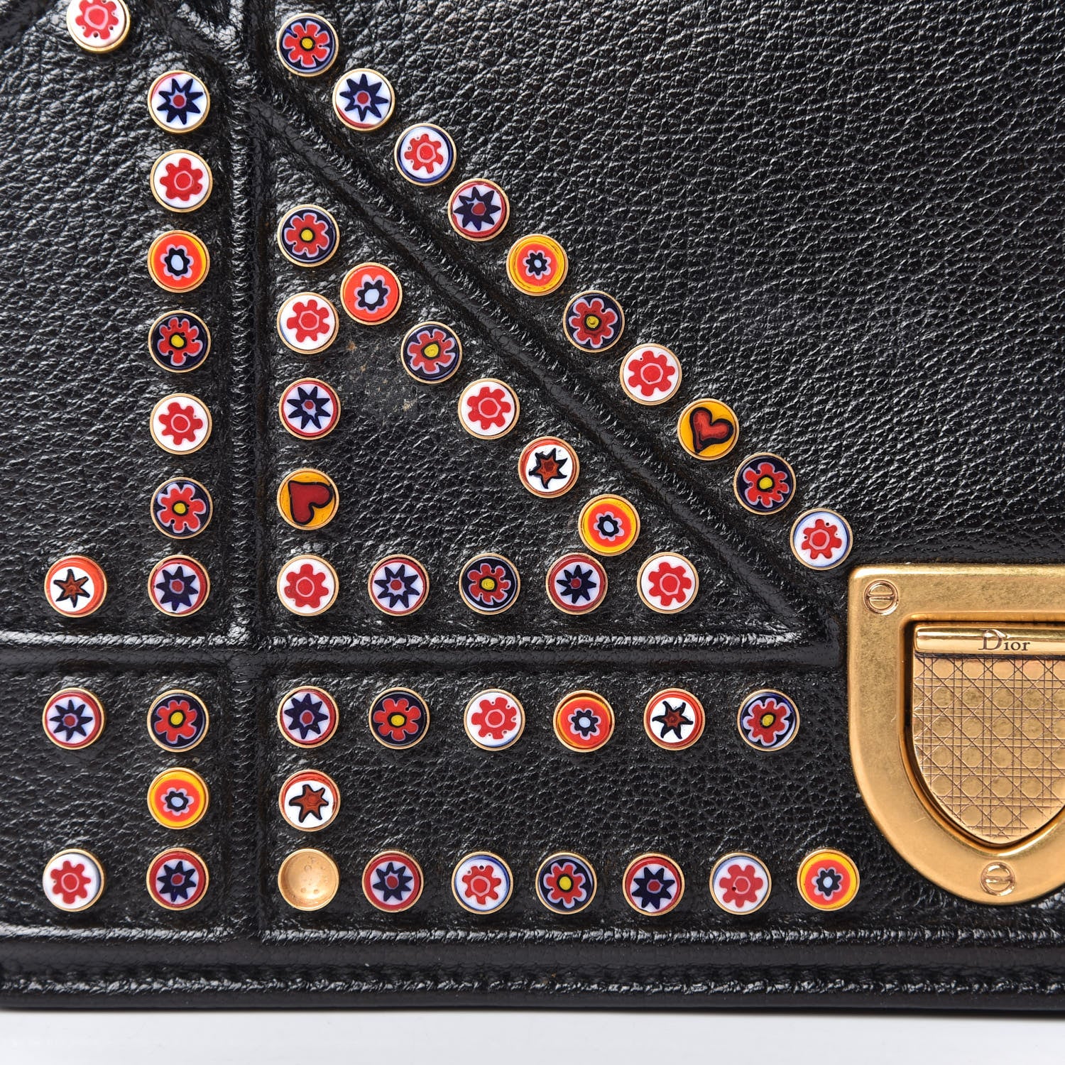 Christian Dior Calfskin Studded Small Diorama Flap Bag Black Multicolor 13 of 13
