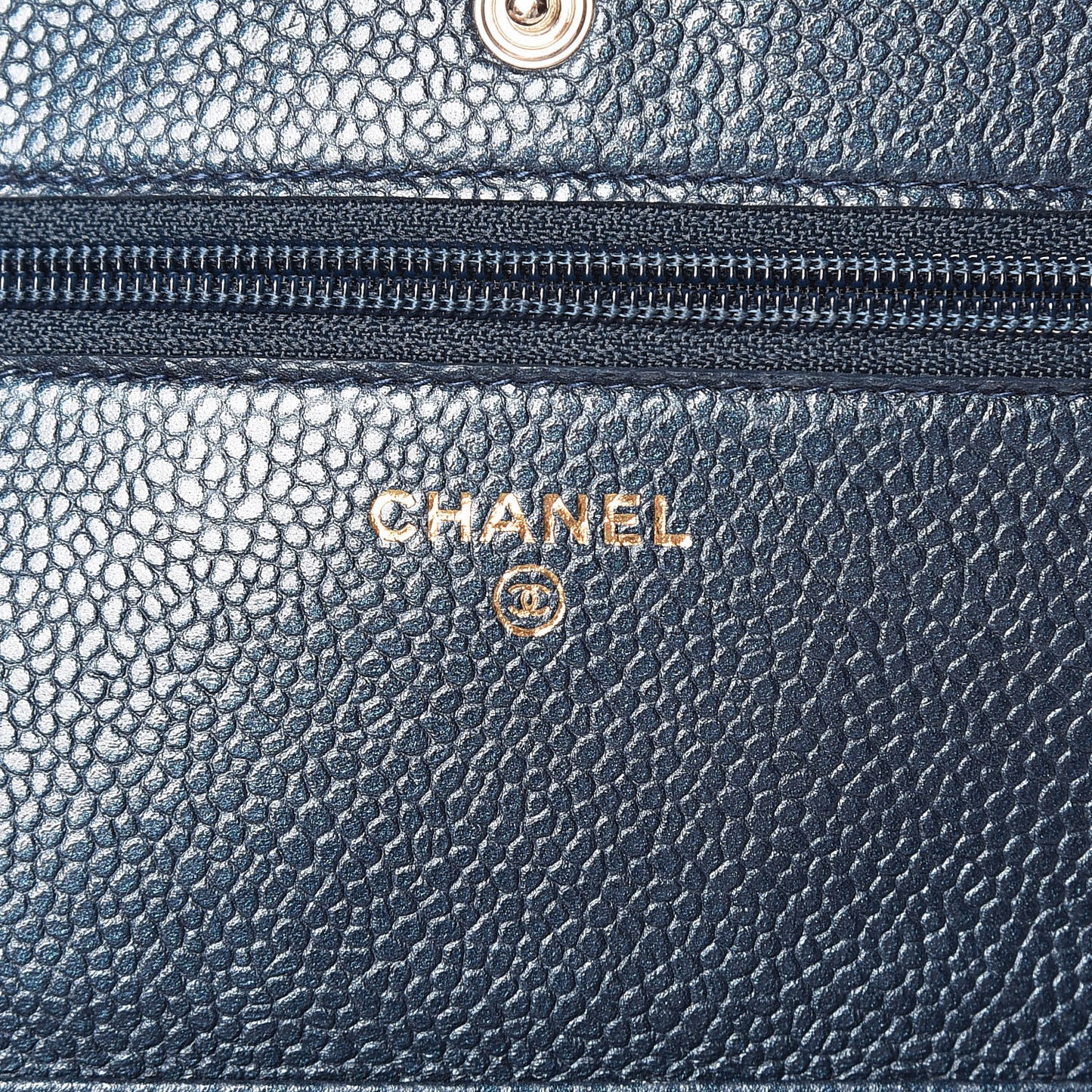Iridescent Caviar Quilted Wallet On Chain WOC Dark Blue