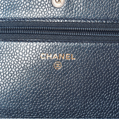Chanel Iridescent Caviar Quilted Wallet On Chain WOC Dark Blue 6 of 10
