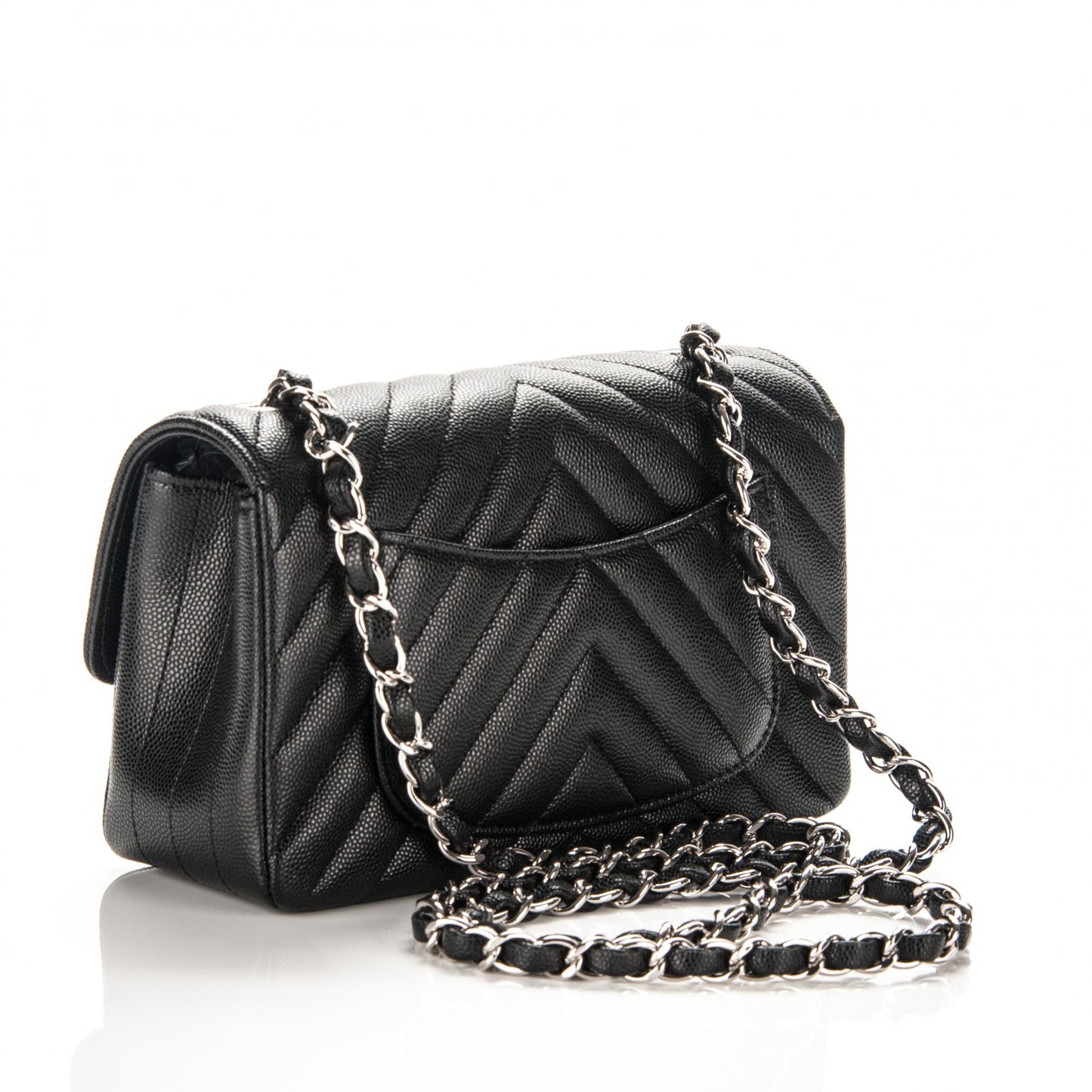 Caviar Chevron Quilted Mini Rectangular Flap Black